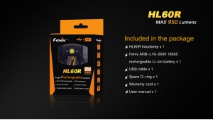 Fenix HL60R - Lanternă Frontală Reîncărcabilă - 950 Lumeni - 116 Metri - Negru